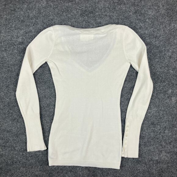 Aéropostale Sweater Womens M White V-Neck Button Cuff Knit Pullover - Picture 5 of 6